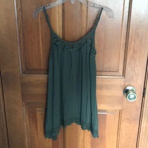 Hunter green tank top with lace accents